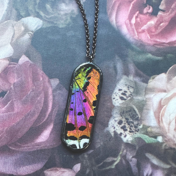 Rainbow Sunset Moth Oval Portal Pendant